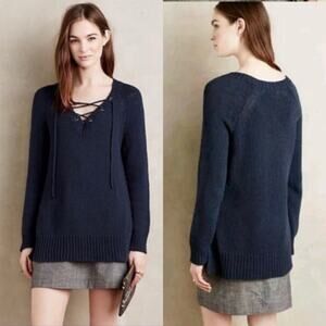 Anthropologie Moth Ashbury Chunky Knit Reglan Lace Asweater